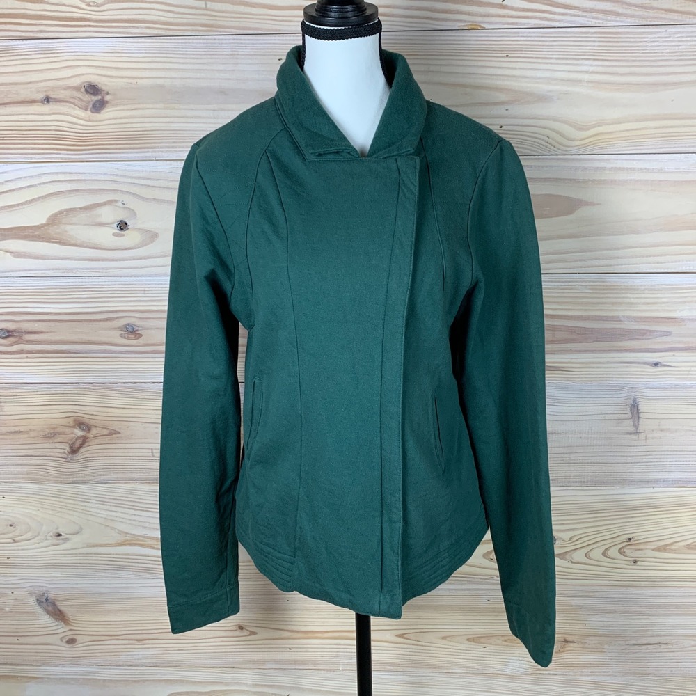 Synergy Organic Jacket Women XL Green Moto Knit Fleece Asymmetrical Zip